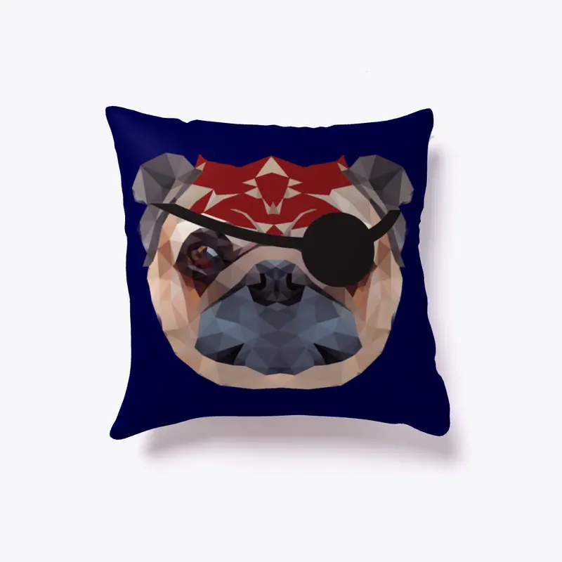 Pirate Battle Pug Low Poly Pillow